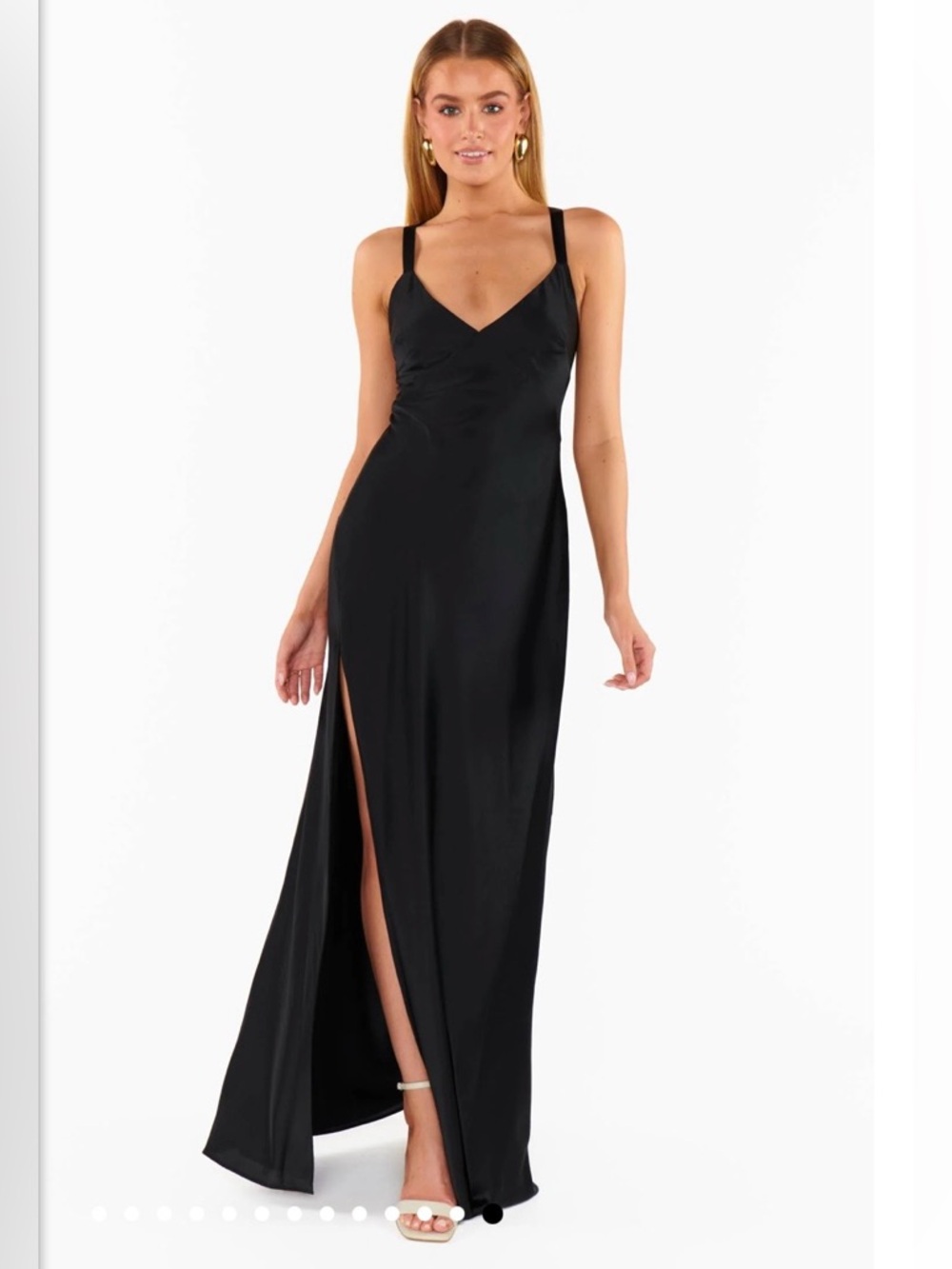 Show Me Your MuMu Black Anderson Satin V-Neck Evening Gown with Side Slit XS